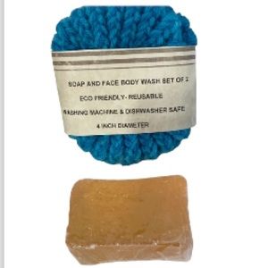 Glycerin Soap with Face and Body Wash Blue Teal Scrubbies Set